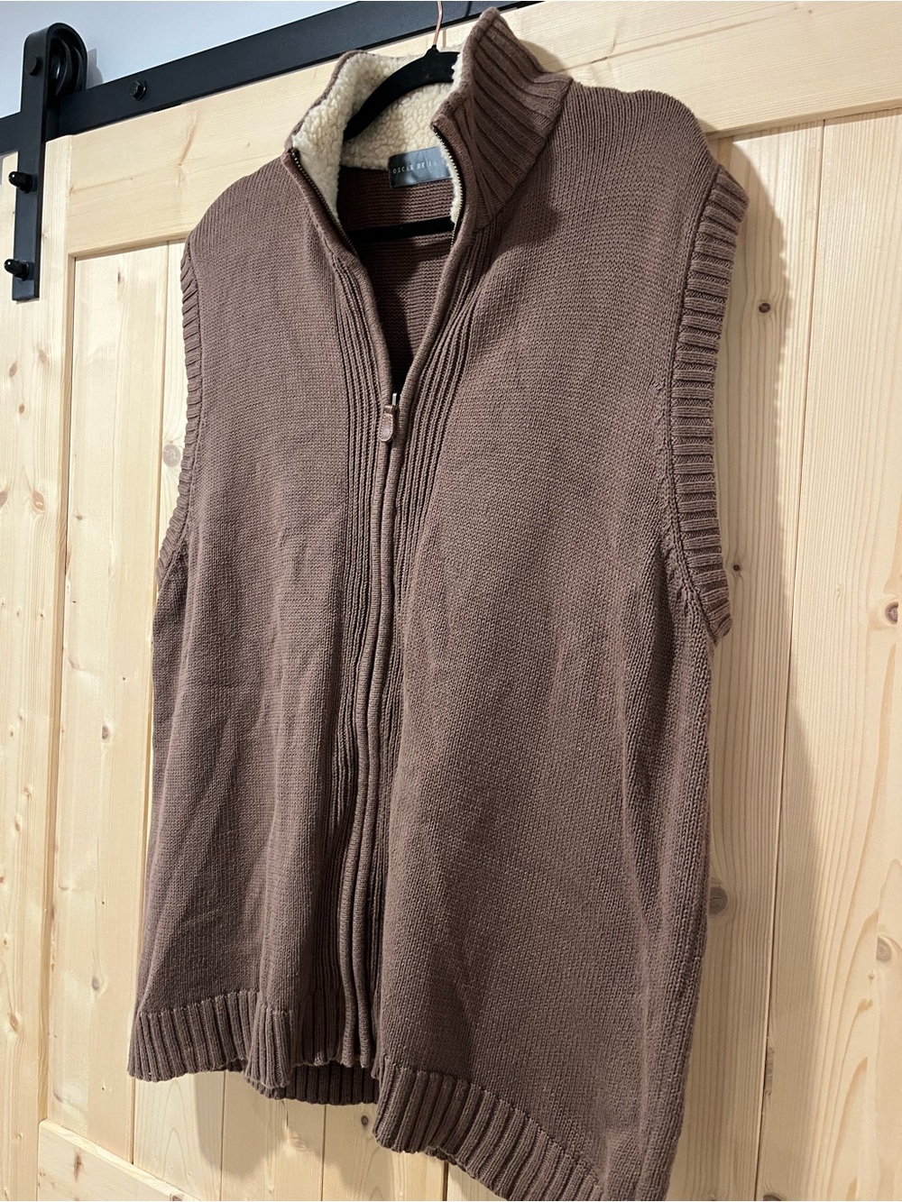 Oscar de la Renta Brown Zip-Up Knit Vest with Sherpa Trim XL - Picture 5 of 8
